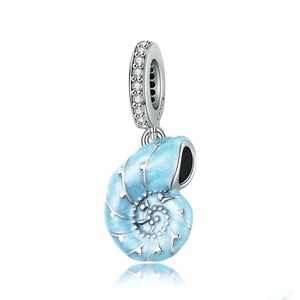 Cute Blue Conch Pendant Charm Fit Bracelet for Women Silver plating Jewelry