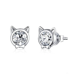 Cute Cat Stud Earrings for Women Silver plating Minimalist Animal Ear Studs Engagement Jewelry