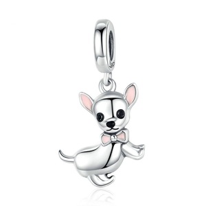 Cute Pet Chihuahua Dog Pendant Charm Silver plating Pink Ear Fashion Jewelry Gifts Girl