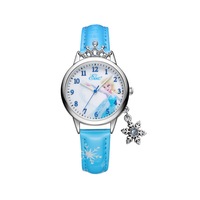 Cute Winter Romance Watches Shiny Crown Princess Watches Snowflake Pendant Decorative Quartz Watches for Kids-Blue