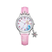 Cute Winter Romance Watches Shiny Crown Princess Watches Snowflake Pendant Decorative Quartz Watches for Kids-Pink