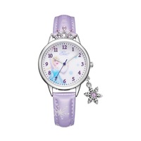 Cute Winter Romance Watches Shiny Crown Princess Watches Snowflake Pendant Decorative Quartz Watches for Kids-Purple