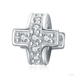 Dazzling Cross Beads with Stopper Charm for Women Silver plating Fashion Jewelry Accessories