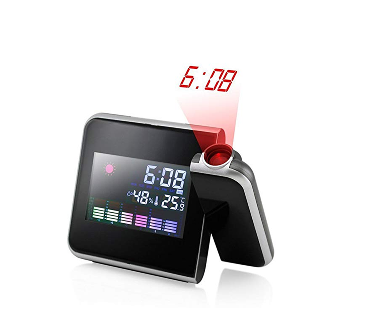 Digital LCD Time Projector Snooze Alarm Clock Temperature Weather Humidity LED-Black