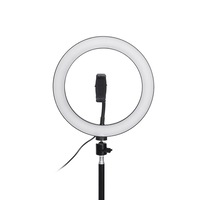 Dimmable Video Ring Light with Tripod Head Cold Shoe Mount Phone Clip for Youtube TikTok Live Streaming