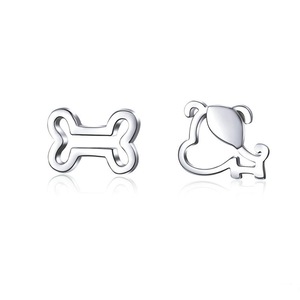 Dog and Bone Stud Earrings for Girl Silver plating Ear Studs Jewelry