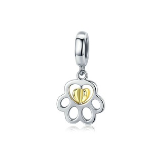 Dog Paw Pendant Charm for Women Charms Bracelet & Bangle Heart Silver plating DIY Jewelry