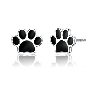 Dog Paw Silver plating Stud Earrings for Girls Black Ear Studs Fashion Jewelry