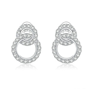 Double Circle Stud Earrings for Women Silver plating Ear Pins Wedding Jewelry