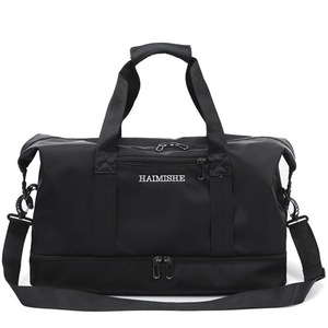 Dry and Wet Separating Shoulder Travel Bag Leisure Sport Handbag with Shoes Socket (Black)