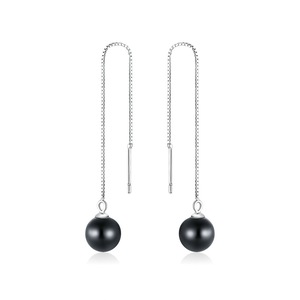 Earrings Silver plating Long Chain Black Drop Earrings for Women Fashion Jewelry