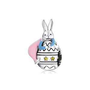 Easter Miss Rabbit Egg Colorful Silver plating Charm for DIY Jewelry Girls Kids Gift