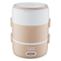 Electric Food Steamer Heat Preservation Lunch Box Food Warmer Mini Steamer Three-layer khaki