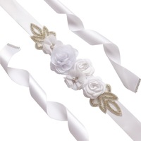 Elegant Rose Flowers Shape Pearl Beads Waist Belt for Bridesmaid Bride Dress white_270CM