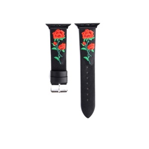 Embroidered Genuine Leather Wrist Watch Band with Stainless Steel Buckle for Apple Watch Series 3 & 2 & 1 38mm (Black)