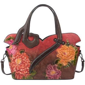 European and American Style Women's Floral Genuine Pu Leather Bags Women Cowhide Tote Bag Ladies Shopping Shoulder Bags