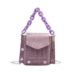 Fashion Alligator PU Leather Women Mini Shoulder Bag Female Acrylic Chain Solid Color Small Purse Handbag Beads Decor Pouch