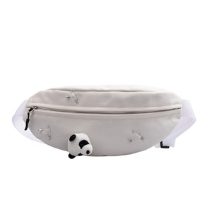 Fashion Canvas Single Shoulder Bag Waist Chest Bag Messenger Bag with Panda Doll Decoration (Color:White Size:OneSize)