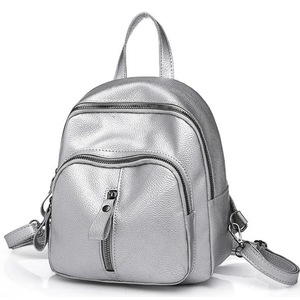 Fashion Casual Ladies Litchi Texture PU Leather Shoulder Bag Backpack Handbag (Silver)