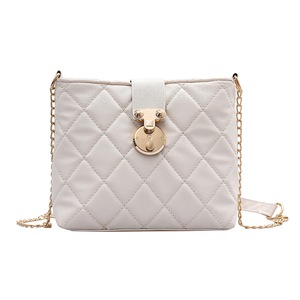 Fashion Chain Crossbody Bag Women Lattice Pattern Bucket PU Shoulder Handbags Popular Simple Female Daily Bag