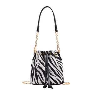 Fashion Drawstring Bucket Messenger Bag Women Zebra Leopard Pattern Chain Shoulder Crossbody Handbag Purse Pouch for Lady Girls