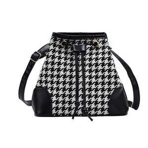 Fashion Drawstring Bucket Messenger Bag Women Zebra Plaid Pattern Lady PU Splicing Shoulder Crossbody Pouch