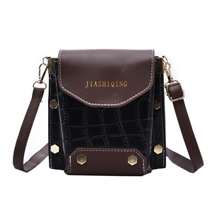 Fashion Hit Color Stone Pattern PU Messenger Bag Women Portable Travel Casual Small Shoulder Crossbody Handbag Purse