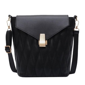 Fashion Lattice Pattern Women Shoulder Messenger Bucket Bag PU Leather Solid Color Casual Travel Crossbody Flap Handbag