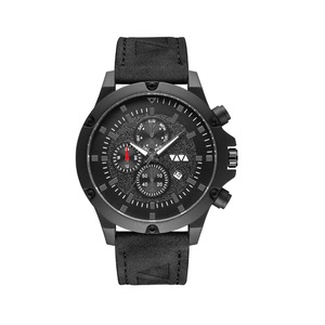 Fashion Multi-function V-belt Waterproof Calendar Quartz Watch Large Round Table Suitable for Men-Black