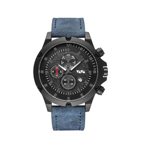 Fashion Multi-function V-belt Waterproof Calendar Quartz Watch Large Round Table Suitable for Men-Blue