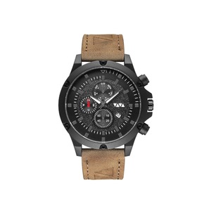 Fashion Multi-function V-belt Waterproof Calendar Quartz Watch Large Round Table Suitable for Men-Brown