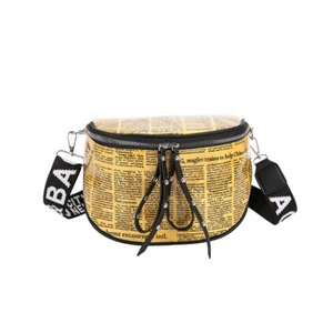 Fashion Newspaper Printing Plastic Transparent Jelly Waist Chest Bag Dual-zipper Single Shoulder Bag Messenger Bag (Yellow)