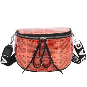 Fashion Newspaper Printing Plastic Transparent Jelly Waist Chest Bag Dual-zipper Single Shoulder Bag Messenger Bag