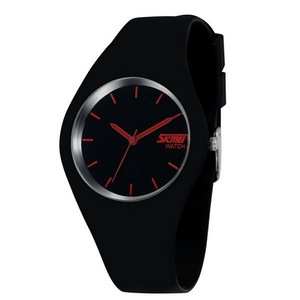 Fashion Silicone Band Analog Women Men Quartz Wrist Watch BLACK RED COLOUR