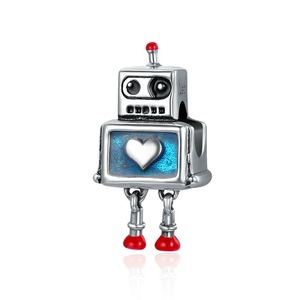 Fashion Silver plating Cute Robot Heart Charms Fit Charm Bracelets for Women Jewelry