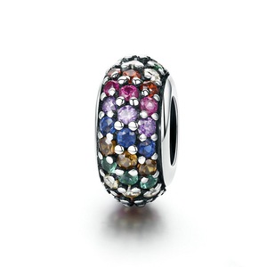 Fashion Silver plating Rainbow Colorful Spacer Beads Fit Charm Bracelet DIY Jewelry