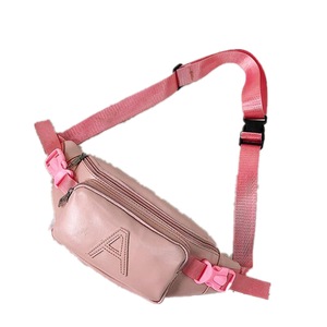 Fashion Solid Color Letter A PU Single Shoulder Bag Zipper Messenger Bag Casual Waist Chest Pockets Bag (Pink)