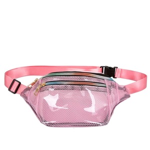 Fashion Transparent Plastic Mesh Single Shoulder Bag Colorful Zipper Ladies Messenger Bag Chest Waist Pockets Bag (Pink)