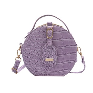 Fashion Women Alligator Pattern Shoulder Bag Round Circle Purse Totes Lady PU Leather Small Zipper Solid Color Messenger Satchel
