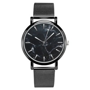 Fashion Women Marble Surface Stainless Steel Band Ladies Dress Quartz Watch BLACK COLOR