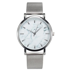 Fashion Women Marble Surface Stainless Steel Band Ladies Dress Quartz Watch SILVER COLOR