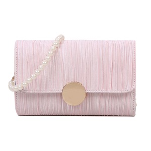 Fashion Women Pleated Shoulder Handbag Pearl Chain Casual Small Flap Crossbody Messenger Bag