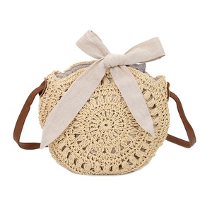 Fashion Women Summer Beach Hand-woven Straw Bowknot Shoulder Messenger Crossbody Tote Bag Ladies Vintage Weave Handbag