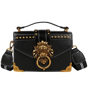 Female Fashion Handbags Popular Girls Crossbody Bags Totes Woman Metal Lion Head Brand Shoulder Purse Mini Square Messenger Bag