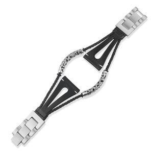 For Galaxy Watch / Gear S3 46mm Metal Woven Sheepskin Rope Chain Leather Strap Watchband