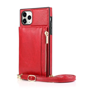For iPhone 11 Pro Multifunction Zipper Bag Flip Case Wallet Stand Phone Card Back Cover With Shoulder Strap