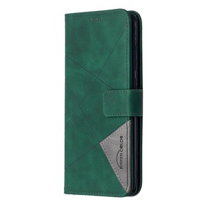 For Xiaomi Redmi Note 9S PU Leather Case Rhombus Holster Stripe Wallet Flip Cover Magnet Phone Bag