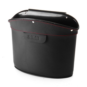 Genuine Leather Car Door Hanging Storage Bag Seat Back Organizer Trash Can Phone Holder BLACK COLOR