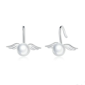 Geometry Stud Angel Wings Earrings for Women Silver plating Ear Pins Jewelry