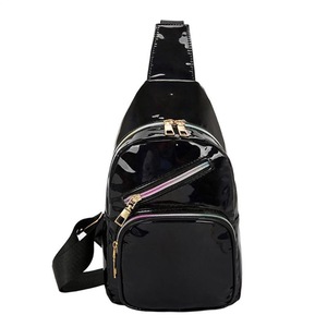 Girls Fashion Laser Bright Pu Leather Shoulder Handbags Waist Phone Packs Unisex Solid Color Casual Zipper Chest Crossbody Bag